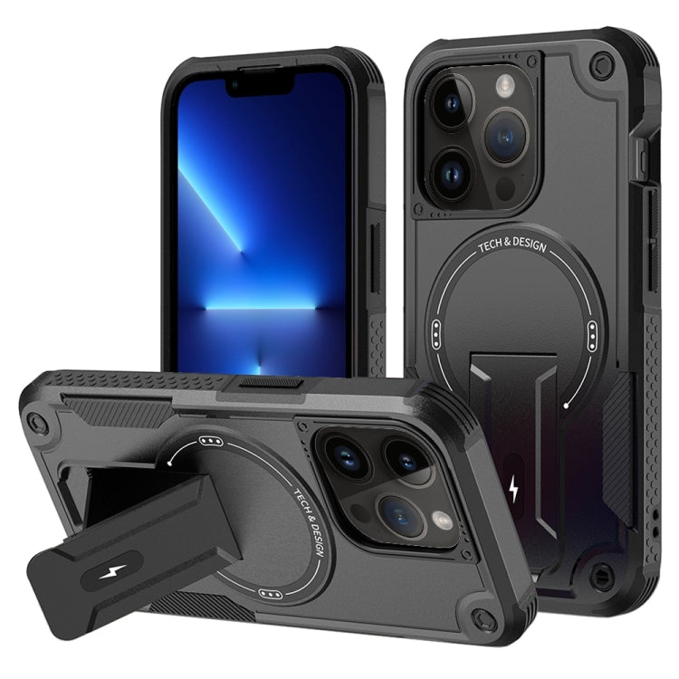 For iPhone 13 Pro MagSafe Holder Armor PC Hybrid TPU Phone Case(Black) - iPhone 13 Pro Cases by PMC TechLife | Online Shopping South Africa | PMC TechLife