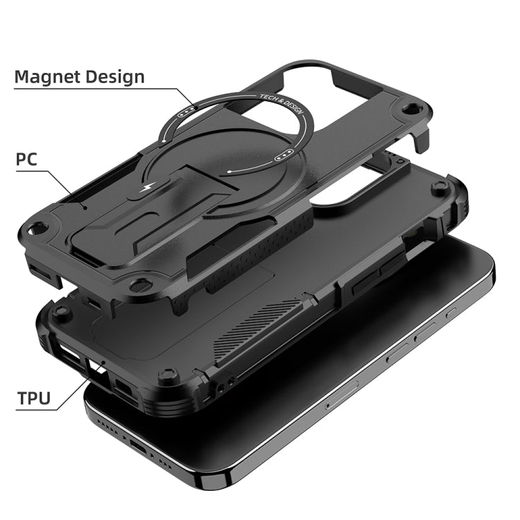 For iPhone 13 Pro MagSafe Holder Armor PC Hybrid TPU Phone Case(Black) - iPhone 13 Pro Cases by PMC TechLife | Online Shopping South Africa | PMC TechLife