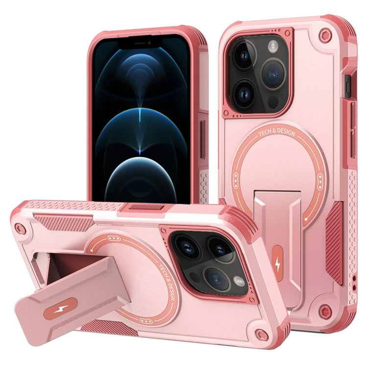 For iPhone 12 Pro Max Armor Magsafe Holder PC Hybrid TPU Phone Case(Pink) - iPhone 12 Pro Max Cases by PMC TechLife | Online Shopping South Africa | PMC TechLife | Buy Now Pay Later Mobicred