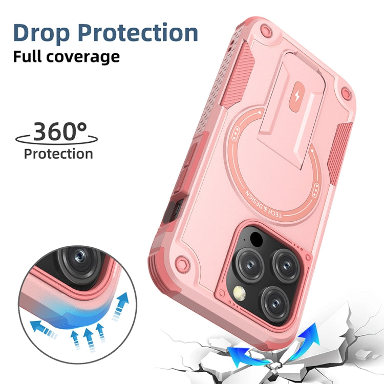 For iPhone 12 Pro Max Armor Magsafe Holder PC Hybrid TPU Phone Case(Pink) - iPhone 12 Pro Max Cases by PMC TechLife | Online Shopping South Africa | PMC TechLife | Buy Now Pay Later Mobicred