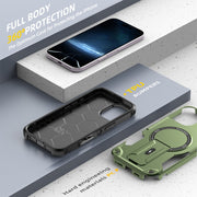 For iPhone 16 Armor Magsafe Holder PC Hybrid TPU Phone Case(Army Green)