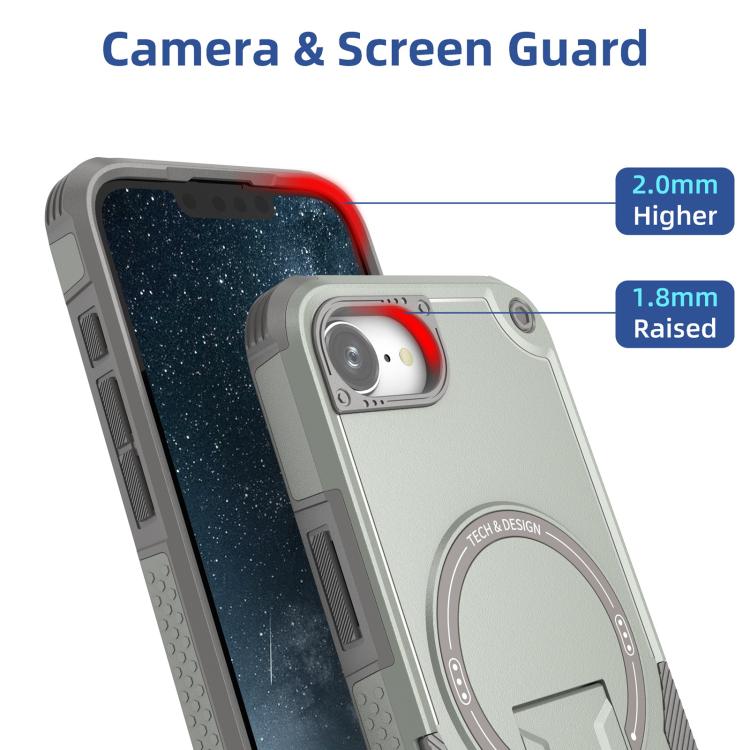 For iPhone 16e Armor Magsafe Holder PC Hybrid TPU Phone Case(Grey) - iPhone 16e Cases by PMC TechLife | Online Shopping South Africa | PMC TechLife | Buy Now Pay Later Mobicred