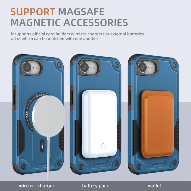 For iPhone 16e Armor Magsafe Holder PC Hybrid TPU Phone Case(Dark Blue) - iPhone 16e Cases by PMC TechLife | Online Shopping South Africa | PMC TechLife | Buy Now Pay Later Mobicred