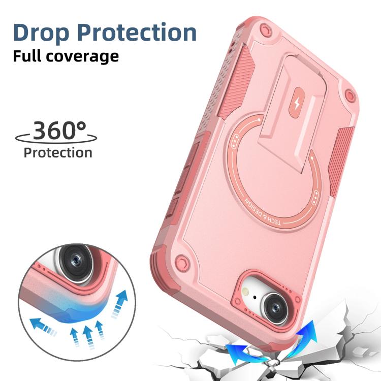 For iPhone 16e Armor Magsafe Holder PC Hybrid TPU Phone Case(Pink) - free shipping - PMC TechLife - Order now!