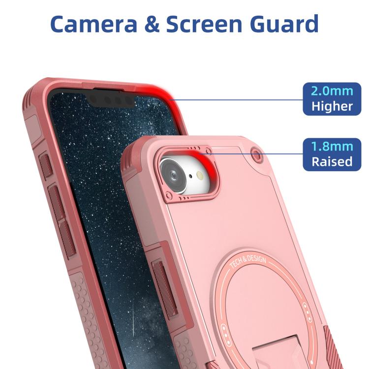For iPhone 16e Armor Magsafe Holder PC Hybrid TPU Phone Case(Pink) - free shipping - PMC TechLife - Order now!