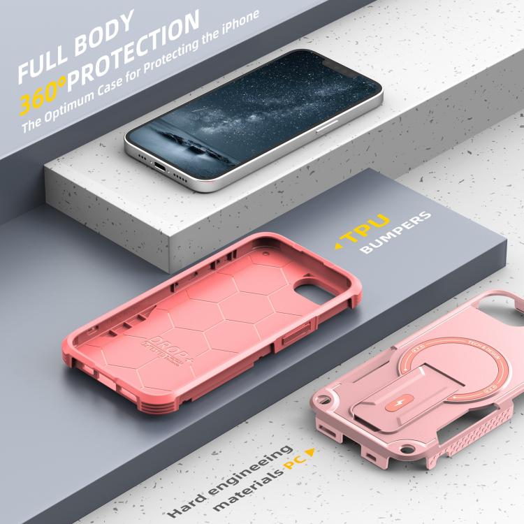For iPhone 16e Armor Magsafe Holder PC Hybrid TPU Phone Case(Pink) - free shipping - PMC TechLife - Order now!