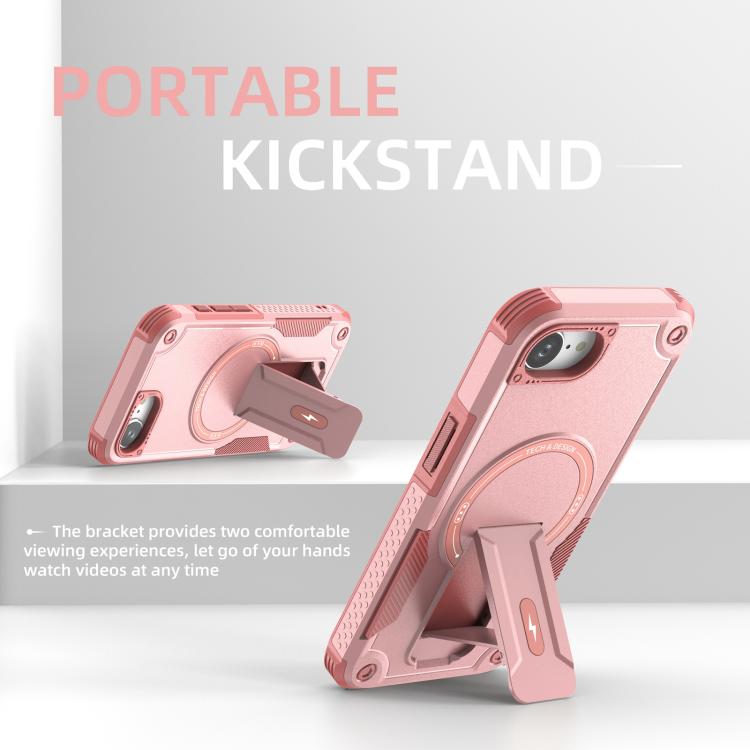 For iPhone 16e Armor Magsafe Holder PC Hybrid TPU Phone Case(Pink) - free shipping - PMC TechLife - Order now!