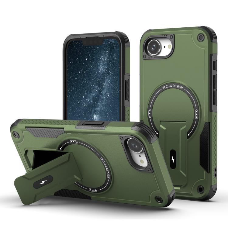 For iPhone 16e Armor Magsafe Holder PC Hybrid TPU Phone Case(Army Green) - iPhone 16e Cases by PMC TechLife | Online Shopping South Africa | PMC TechLife | Buy Now Pay Later Mobicred