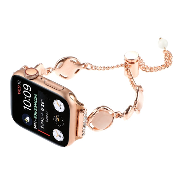 For Apple Watch SE 2022 44mm Shell Metal Chain Bracelet Watch Band(Rose Gold)