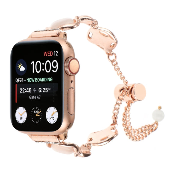 For Apple Watch 42mm Shell Metal Chain Bracelet Watch Band(Rose Gold)