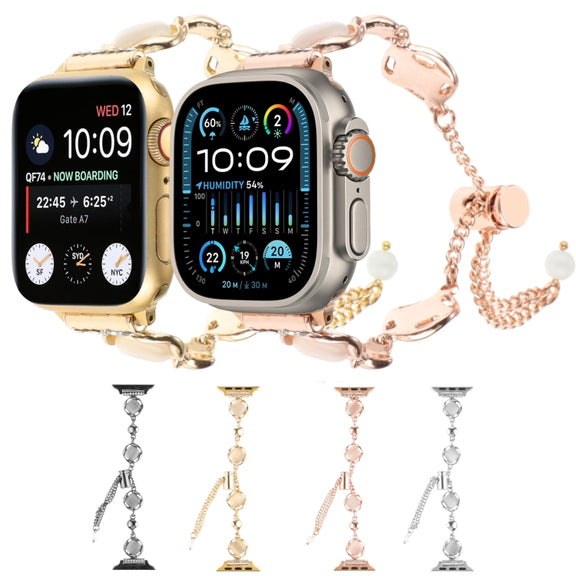 For Apple Watch Series 8 41mm Shell Metal Chain Bracelet Watch Band(Silver)
