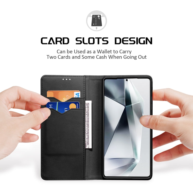 For Samsung Galaxy S25 Ultra 5G DUX DUCIS Hivo Series Cowhide + PU + TPU Flip Phone Case(Black)