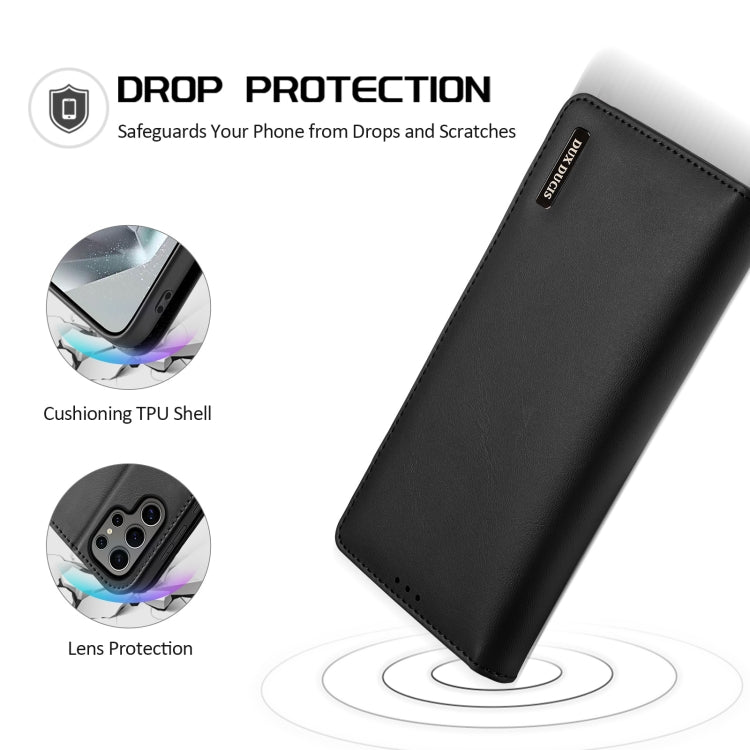 For Samsung Galaxy S25 Ultra 5G DUX DUCIS Hivo Series Cowhide + PU + TPU Flip Phone Case(Black)