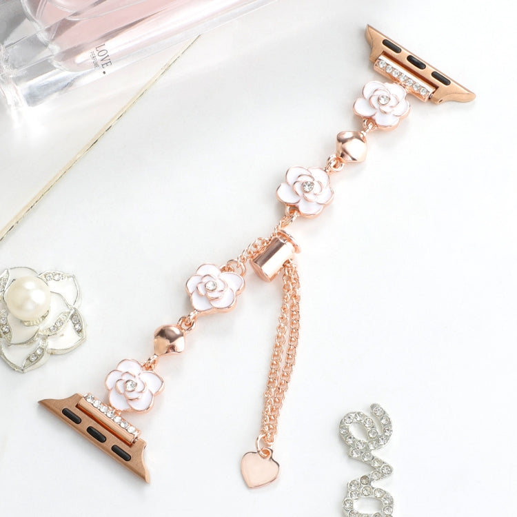 For Apple Watch SE 2023 40mm Camellia Metal Chain Bracelet Watch Band(White Rose Gold)