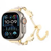 For Apple Watch Ultra 2 49mm Camellia Metal Chain Bracelet Watch Band(White Gold)