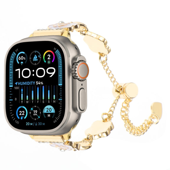 For Apple Watch Ultra 2 49mm Camellia Metal Chain Bracelet Watch Band(White Gold)