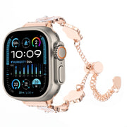 For Apple Watch Ultra 2 49mm Camellia Metal Chain Bracelet Watch Band(White Rose Gold)