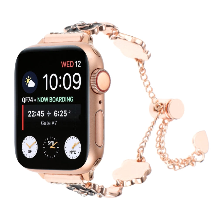For Apple Watch Series 9 45mm Camellia Metal Chain Bracelet Watch Band(Black Rose Gold) - Watch Bands by PMC TechLife | Online Shopping South Africa | PMC TechLife