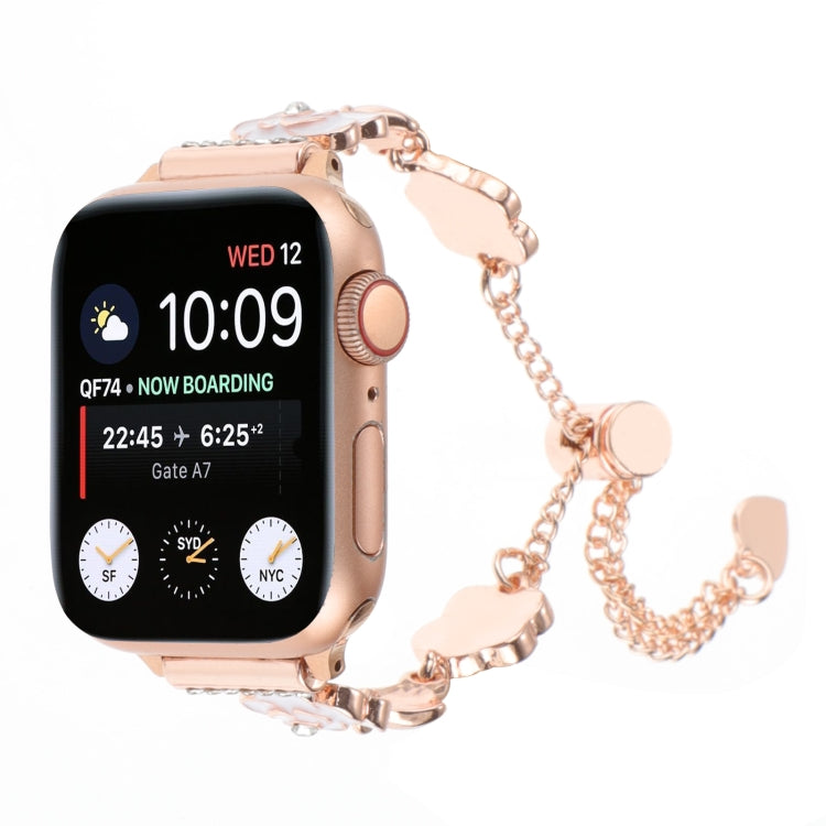 For Apple Watch Series 9 45mm Camellia Metal Chain Bracelet Watch Band(White Rose Gold) - Watch Bands by PMC TechLife | Online Shopping South Africa | PMC TechLife