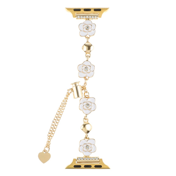 For Apple Watch Series 9 41mm Camellia Metal Chain Bracelet Watch Band(White Gold)