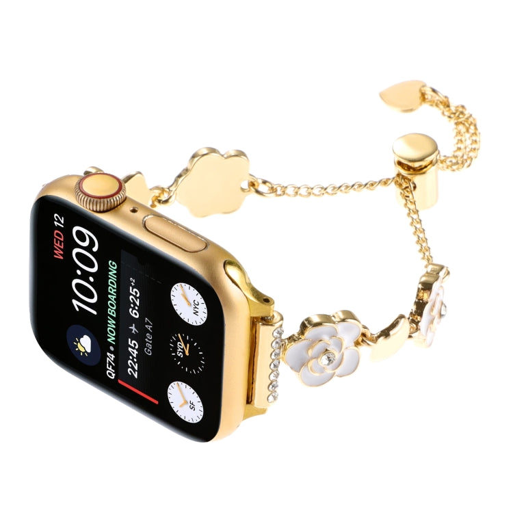 For Apple Watch Series 9 41mm Camellia Metal Chain Bracelet Watch Band(White Gold)