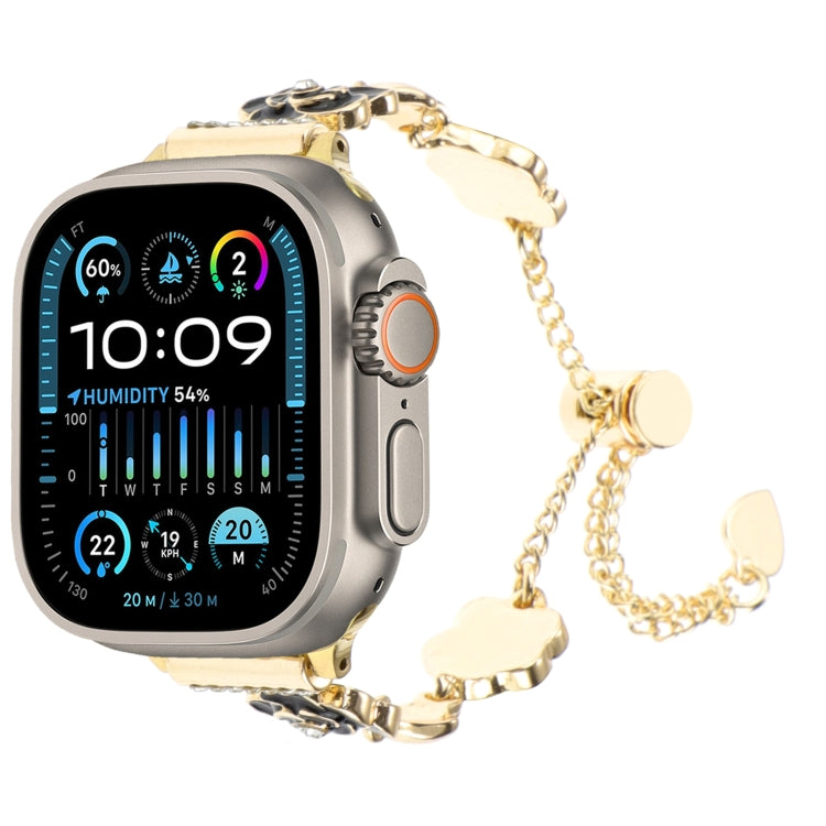 For Apple Watch Ultra 49mm Camellia Metal Chain Bracelet Watch Band(Black Gold) - Watch Bands by PMC TechLife | Online Shopping South Africa | PMC TechLife