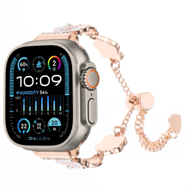 For Apple Watch Ultra 49mm Camellia Metal Chain Bracelet Watch Band(White Rose Gold) - Watch Bands by PMC TechLife | Online Shopping South Africa | PMC TechLife