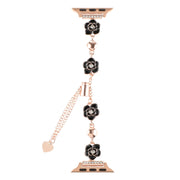 For Apple Watch Series 7 41mm Camellia Metal Chain Bracelet Watch Band(Black Rose Gold)