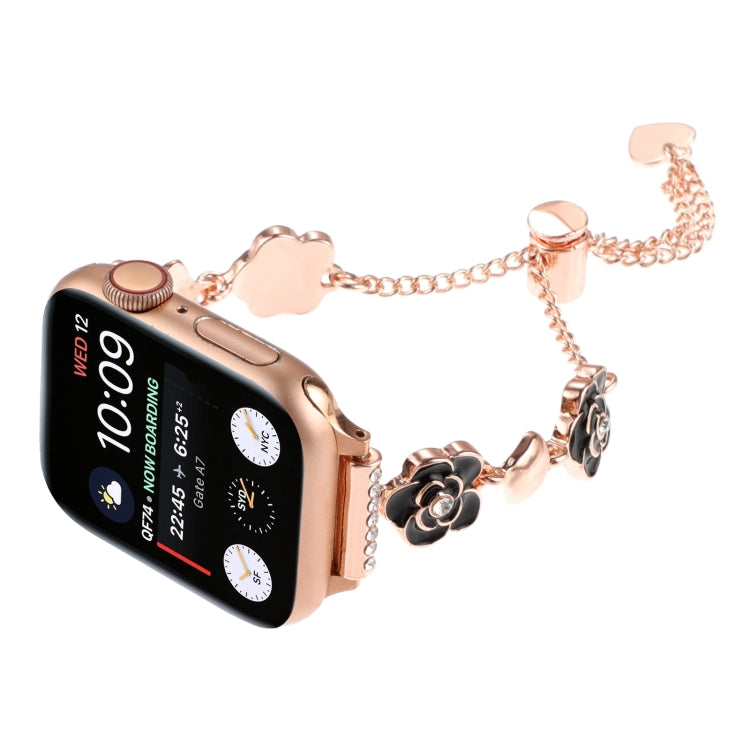 For Apple Watch SE 44mm Camellia Metal Chain Bracelet Watch Band(Black Rose Gold) - Watch Bands by PMC TechLife | Online Shopping South Africa | PMC TechLife