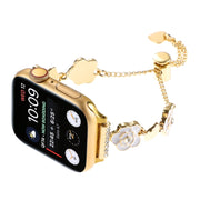 For Apple Watch Series 3 42mm Camellia Metal Chain Bracelet Watch Band(White Gold)