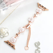 For Apple Watch 42mm Camellia Metal Chain Bracelet Watch Band(White Rose Gold)