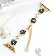 For Apple Watch 38mm Camellia Metal Chain Bracelet Watch Band(Black Gold)