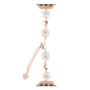 For Apple Watch 38mm Camellia Metal Chain Bracelet Watch Band(White Rose Gold)