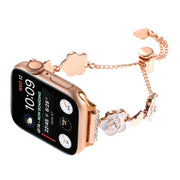 For Apple Watch 38mm Camellia Metal Chain Bracelet Watch Band(White Rose Gold)