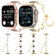 For Apple Watch 38mm Camellia Metal Chain Bracelet Watch Band(White Rose Gold)