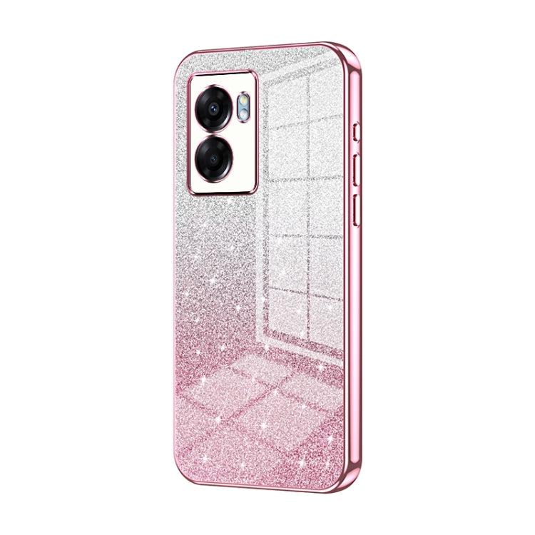For OPPO A57 5G Gradient Glitter Powder Electroplated Phone Case(Pink) - OPPO Cases by PMC TechLife | Online Shopping South Africa | PMC TechLife | Buy Now Pay Later Mobicred