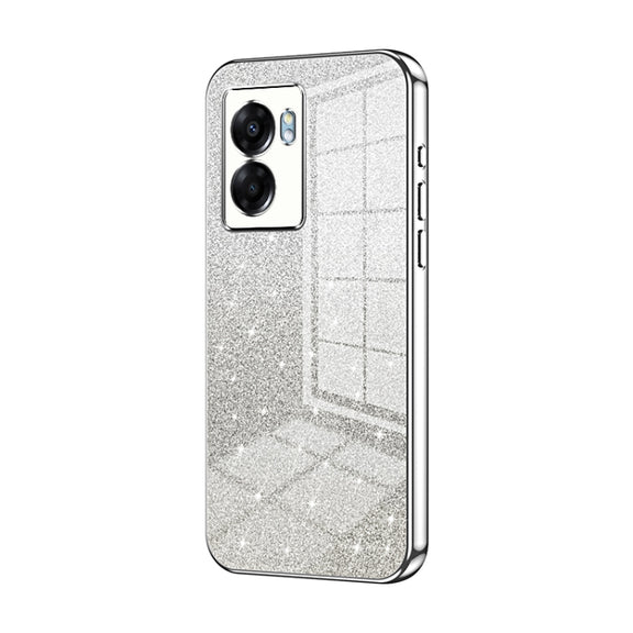 For OPPO A57 5G Gradient Glitter Powder Electroplated Phone Case(Silver)