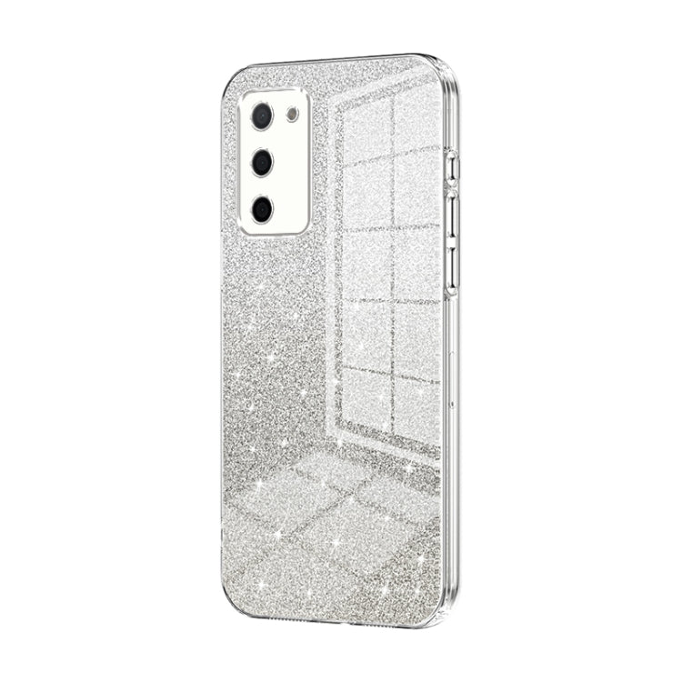 For OPPO A55 5G / A56 / A53s 5G Gradient Glitter Powder Electroplated Phone Case(Transparent) - OPPO Cases by PMC TechLife | Online Shopping South Africa | PMC TechLife | Buy Now Pay Later Mobicred