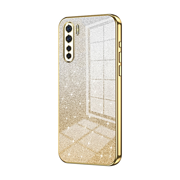 For OPPO Reno3 4G / F15 / A91 Gradient Glitter Powder Electroplated Phone Case(Gold) - OPPO Cases by PMC TechLife | Online Shopping South Africa | PMC TechLife | Buy Now Pay Later Mobicred