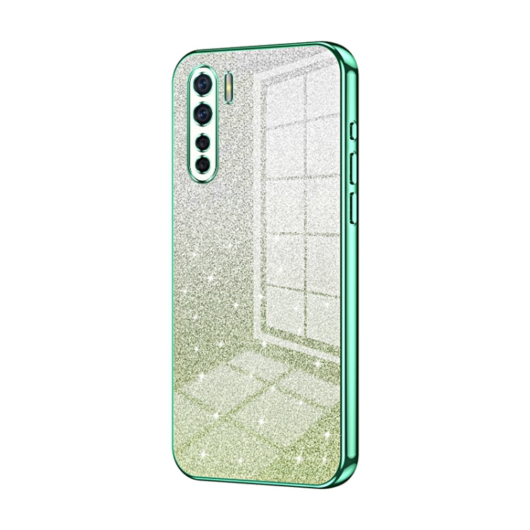 For OPPO Reno3 4G / F15 / A91 Gradient Glitter Powder Electroplated Phone Case(Green) - OPPO Cases by PMC TechLife | Online Shopping South Africa | PMC TechLife | Buy Now Pay Later Mobicred