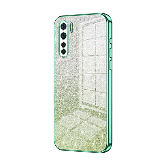 For OPPO Reno3 4G / F15 / A91 Gradient Glitter Powder Electroplated Phone Case(Green)