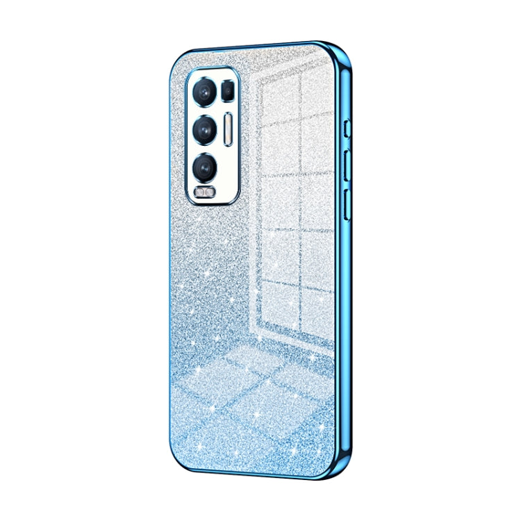 For OPPO Reno5 Pro+ Gradient Glitter Powder Electroplated Phone Case(Blue) - OPPO Cases by PMC TechLife | Online Shopping South Africa | PMC TechLife | Buy Now Pay Later Mobicred