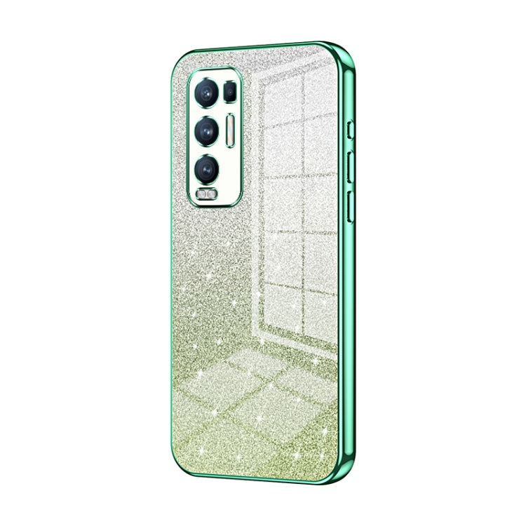 For OPPO Reno5 Pro+ Gradient Glitter Powder Electroplated Phone Case(Green) - OPPO Cases by PMC TechLife | Online Shopping South Africa | PMC TechLife | Buy Now Pay Later Mobicred