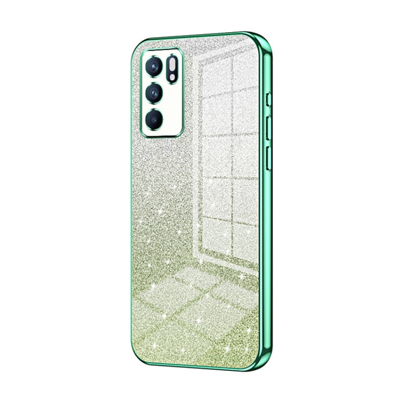 For OPPO Reno6 Indian / Malay Gradient Glitter Powder Electroplated Phone Case(Green)