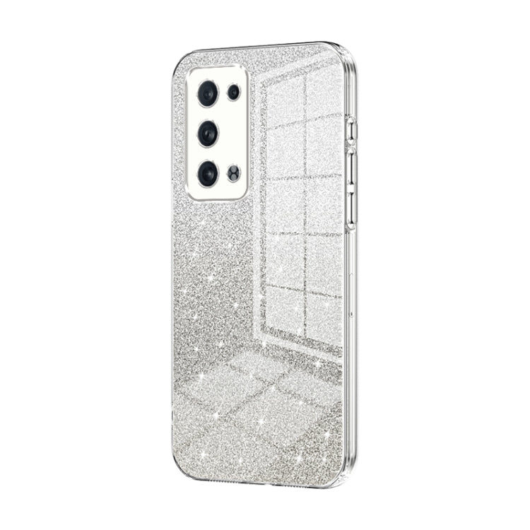 For OPPO Reno6 Pro+ Gradient Glitter Powder Electroplated Phone Case(Transparent) - OPPO Cases by PMC TechLife | Online Shopping South Africa | PMC TechLife | Buy Now Pay Later Mobicred