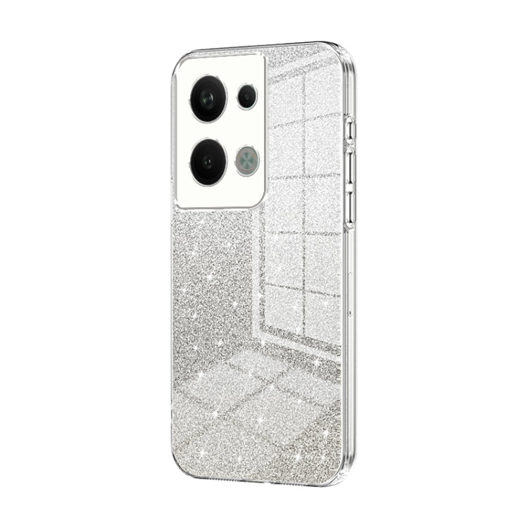 For OPPO Reno9 Pro+ Gradient Glitter Powder Electroplated Phone Case(Transparent) - OPPO Cases by PMC TechLife | Online Shopping South Africa | PMC TechLife | Buy Now Pay Later Mobicred