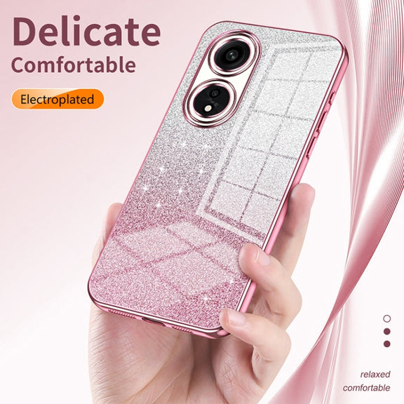 For OPPO Reno3 5G / Find X2 Lite Gradient Glitter Powder Electroplated Phone Case(Transparent)