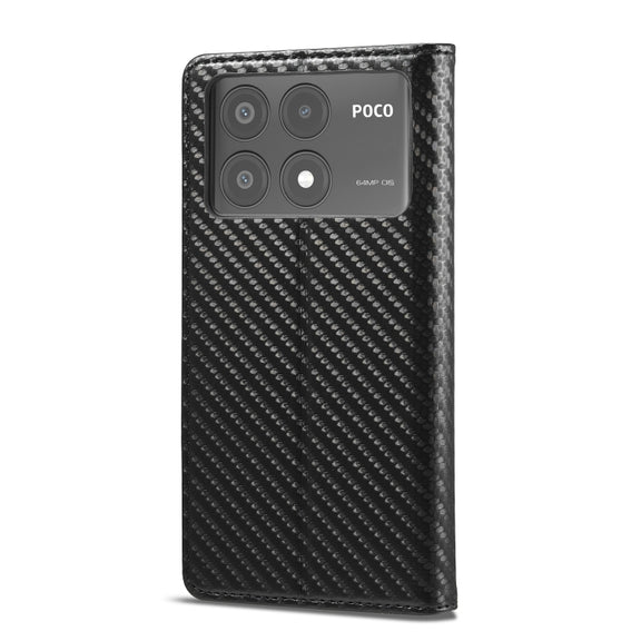 For Xiaomi Poco X6 Pro 5G LC.IMEEKE Carbon Fiber Texture Flip Leather Phone Case(Vertical Black)