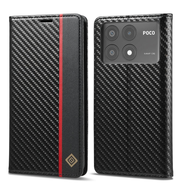 For Xiaomi Poco X6 Pro 5G LC.IMEEKE Carbon Fiber Texture Flip Leather Phone Case(Vertical Black)