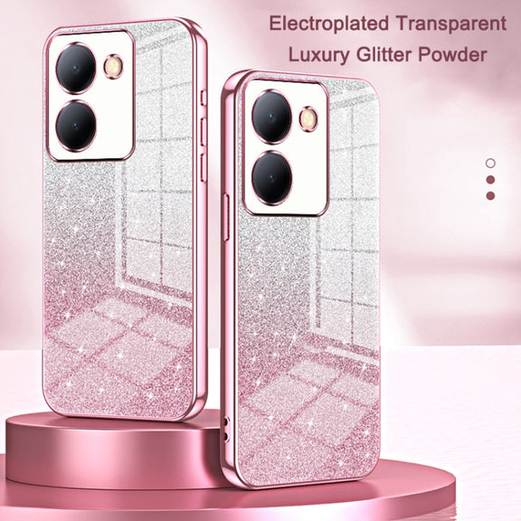 For vivo X100 Pro Gradient Glitter Powder Electroplated Phone Case(Transparent)